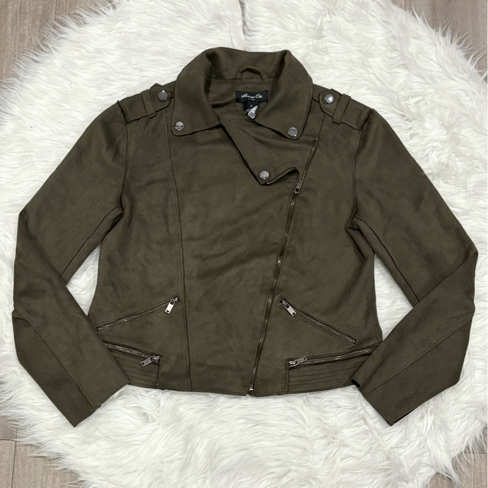 Anna Cai Olive Green Motostyle Zip Jacket Size S